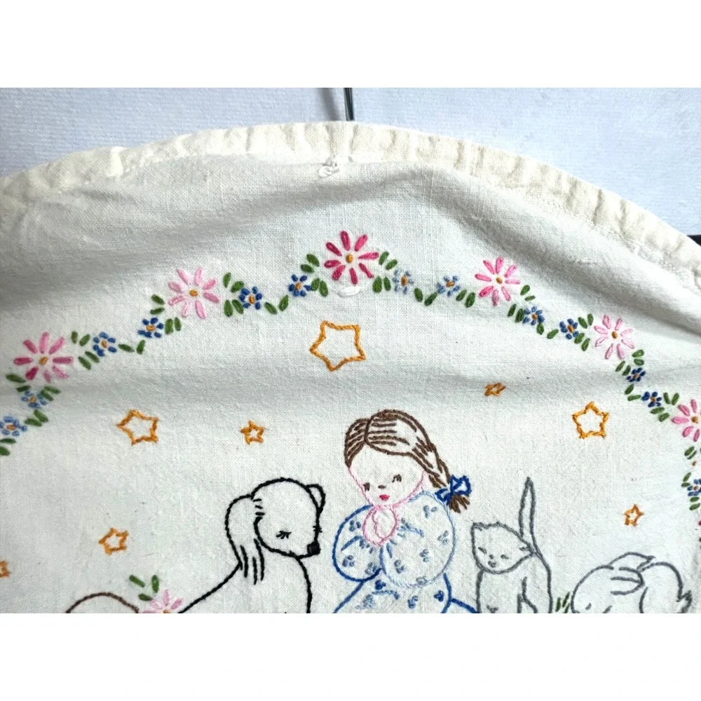 Vintage Hand Embroidered Now I Lay Me Down To Sleep Prayer Wall Hanging Nursery